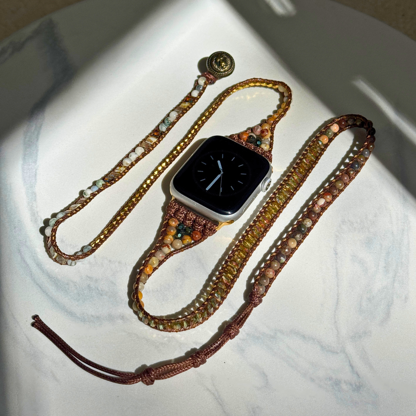 Women’s boho Apple Watch bracelet – stylish handmade beaded agate strap