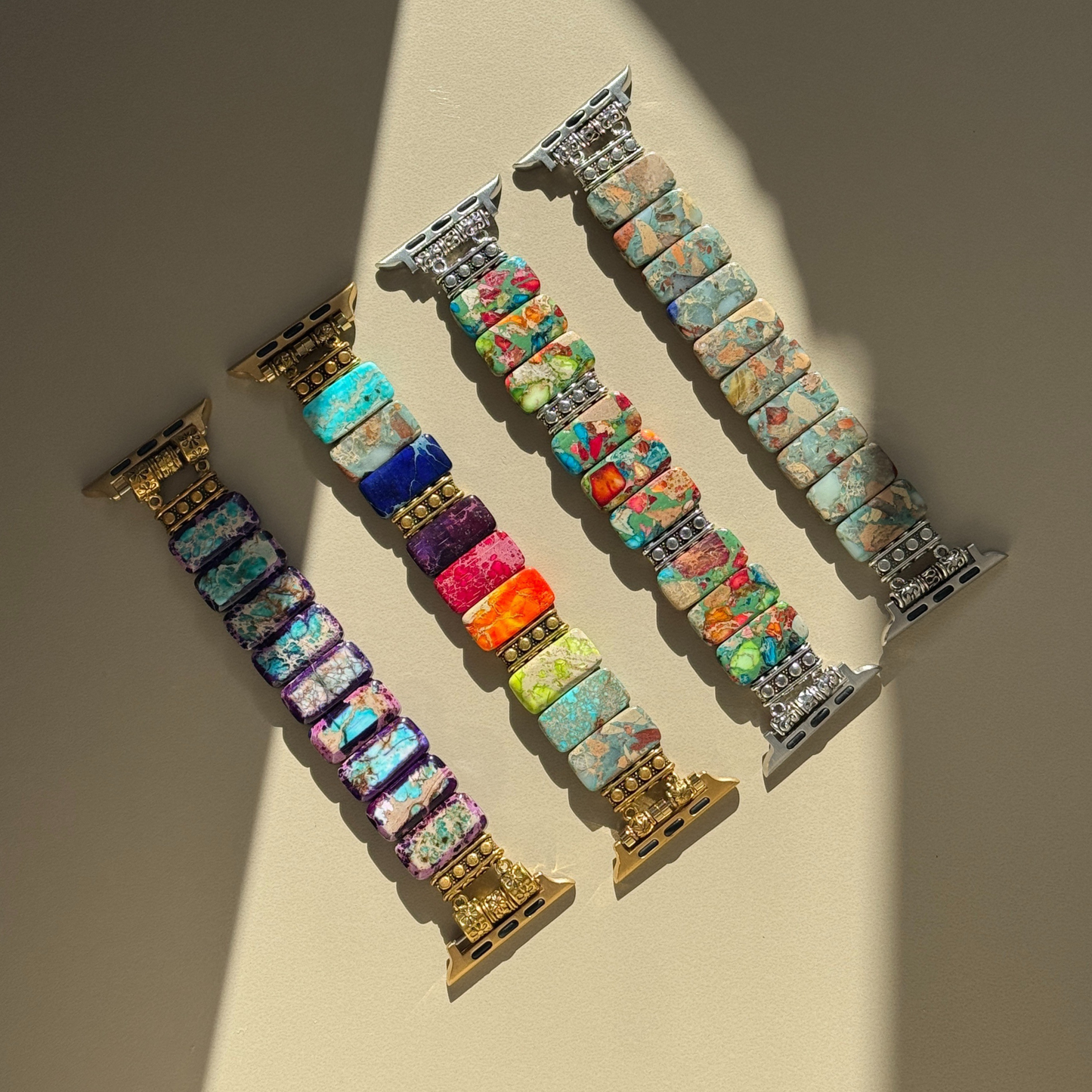 Unique handcrafted Terra Apple Watch band with natural Jasper beads