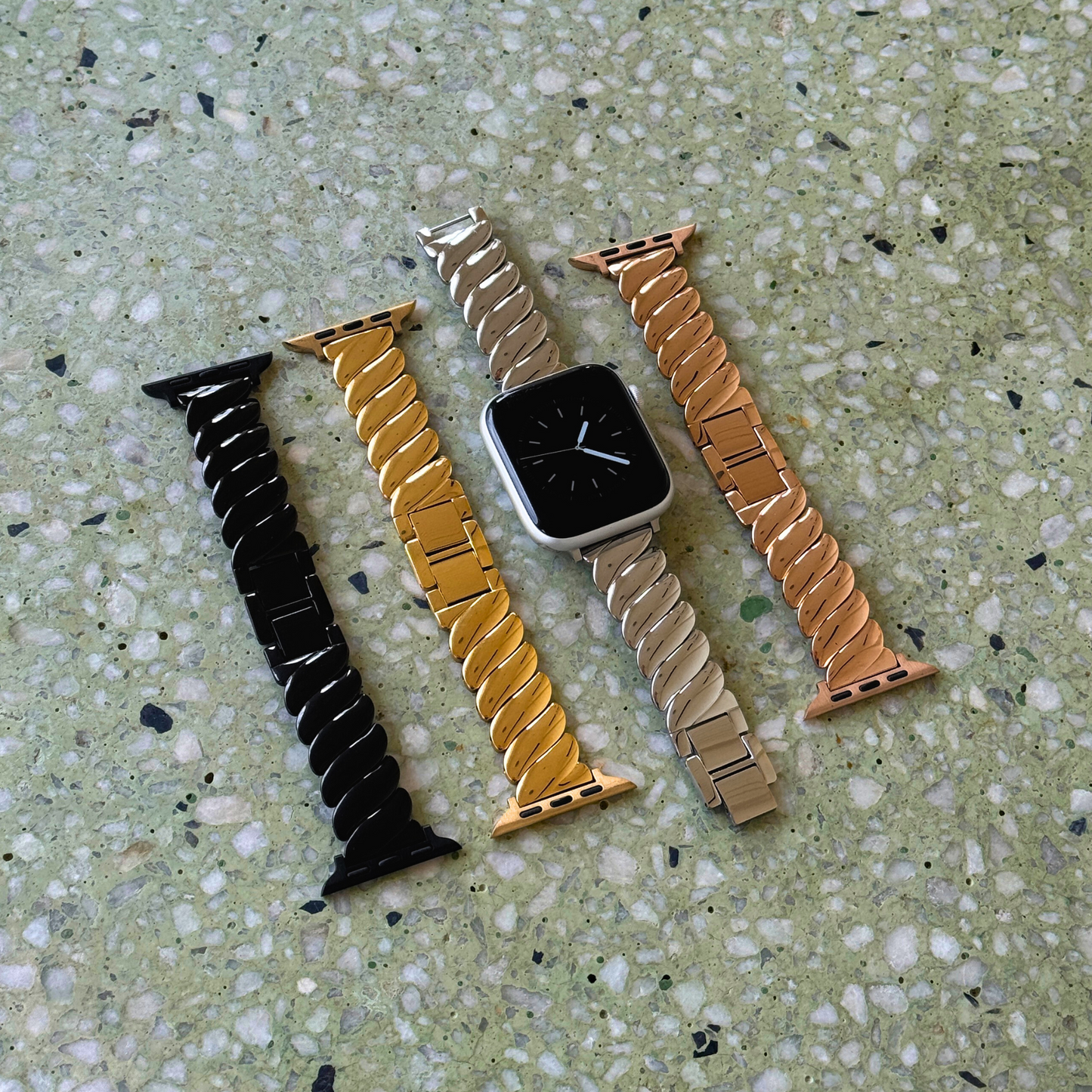Elevate your style with our Twist Apple Watch Band. Crafted from premium stainless steel and available in silver, gold, rose gold, black, this band fits Apple Watch sizes 38mm to 49mm, including Series 10, 9, 8, 7, 6, 5, 4, 3, SE, and Ultra models. Ideal for women seeking a sophisticated touch.