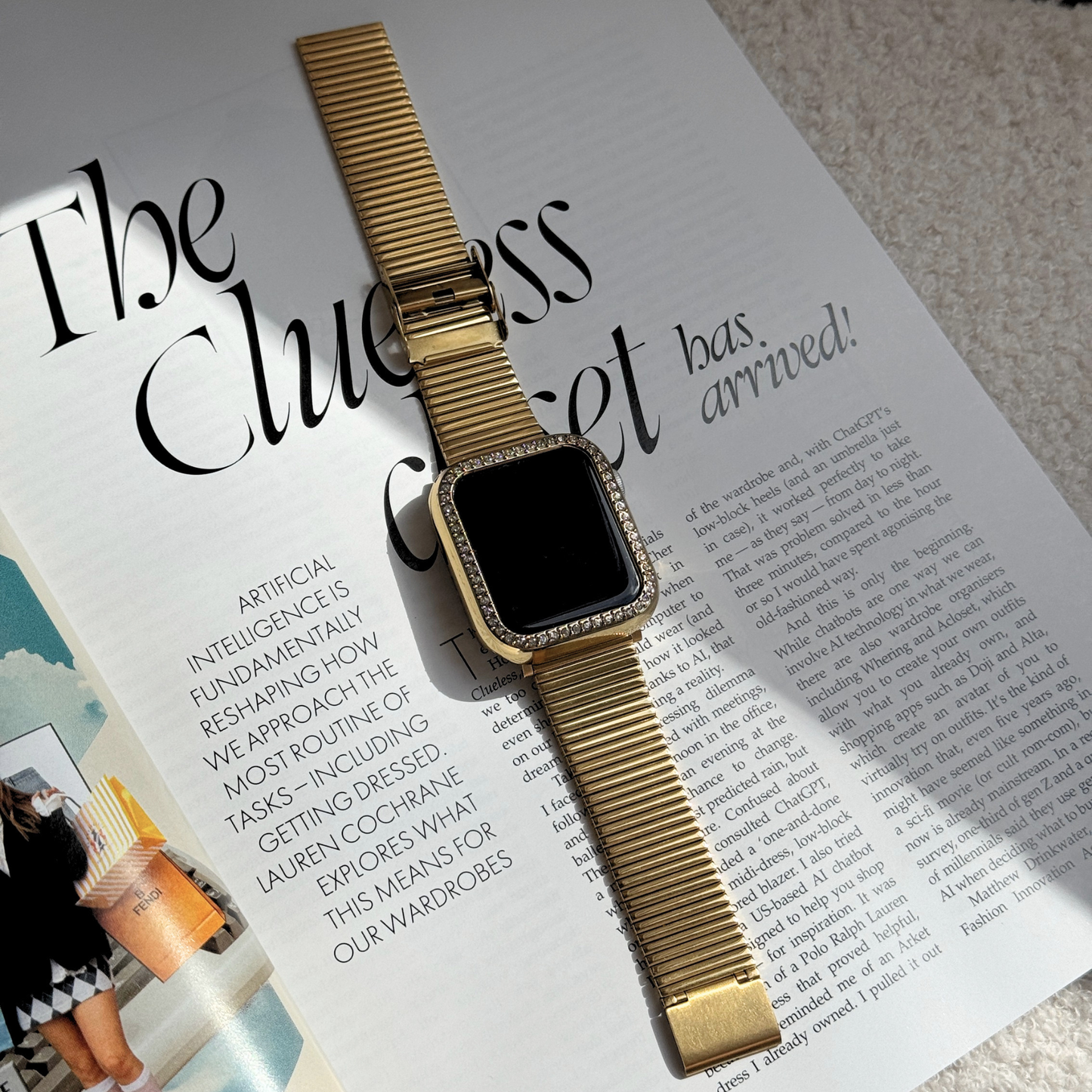 gold apple watch band with a Gold rhinestone apple watch case