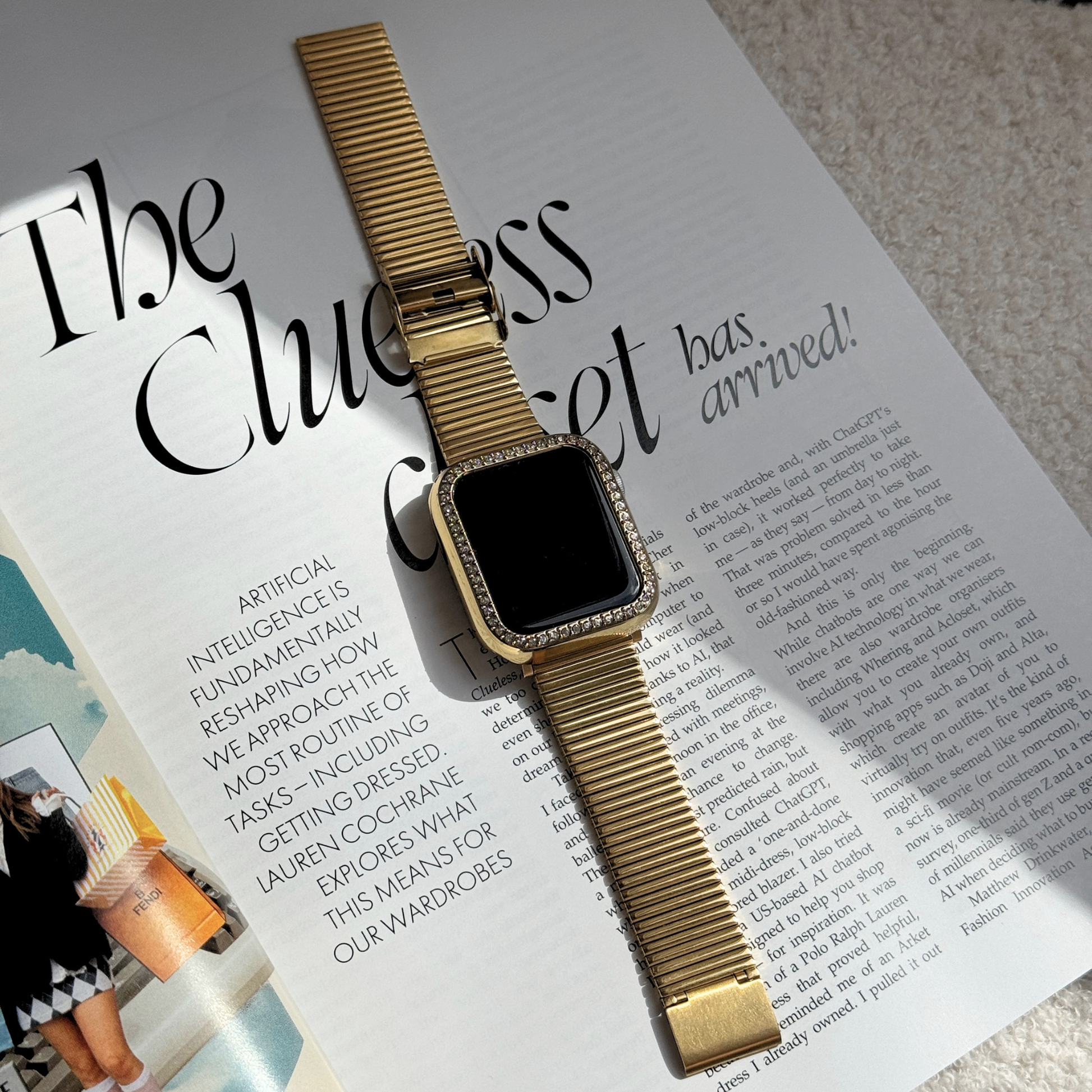 gold apple watch band with a Gold rhinestone apple watch case