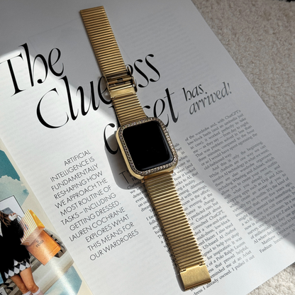 gold apple watch band with a Gold rhinestone apple watch case