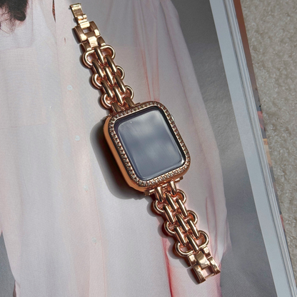 Rose gold chain apple watch bracelet with a rose Gold rhinestone apple watch case