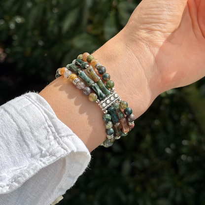 Elegant bohemian Apple Watch band made with agate beads and stainless steel connectors