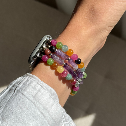 Beaded Apple Watch bracelet in boho style – handmade agate stone strap for women