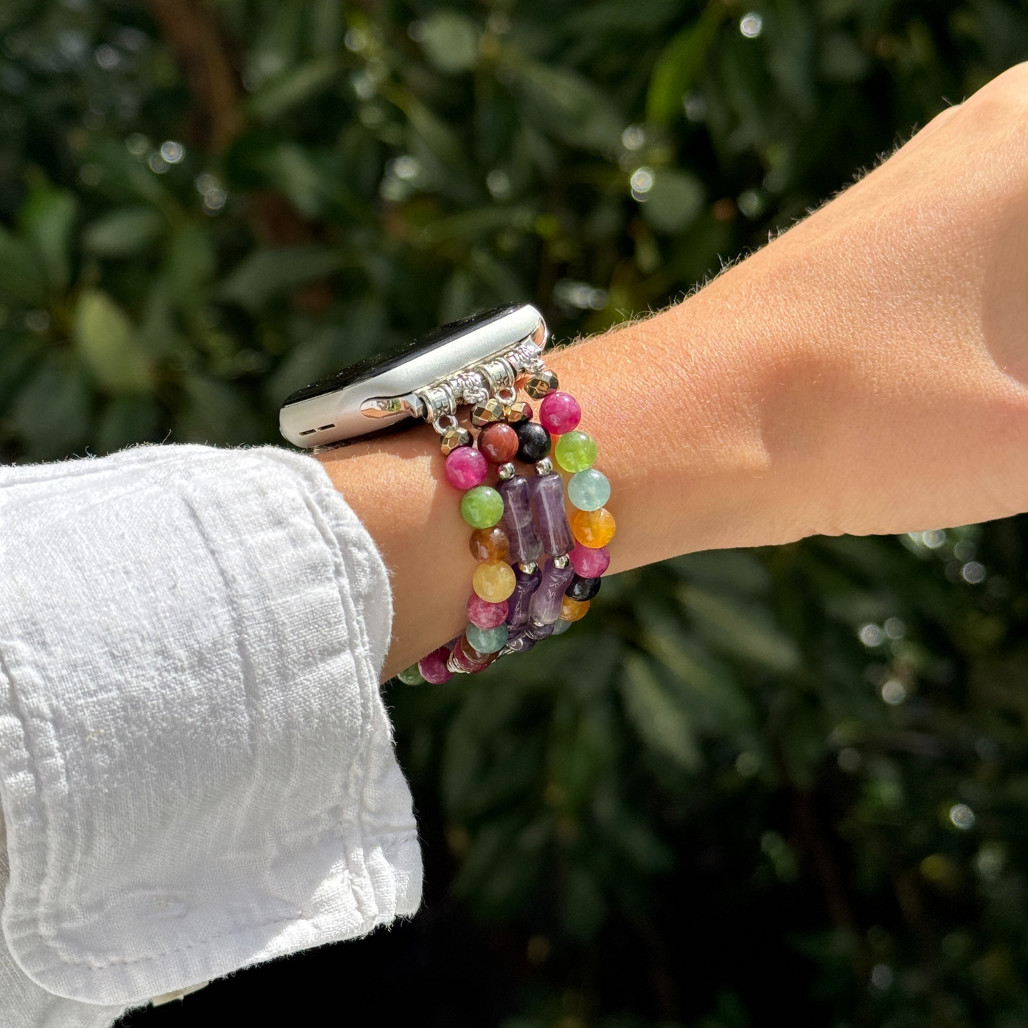 Boho Apple Watch band gift for her – handcrafted beaded agate bracelet strap