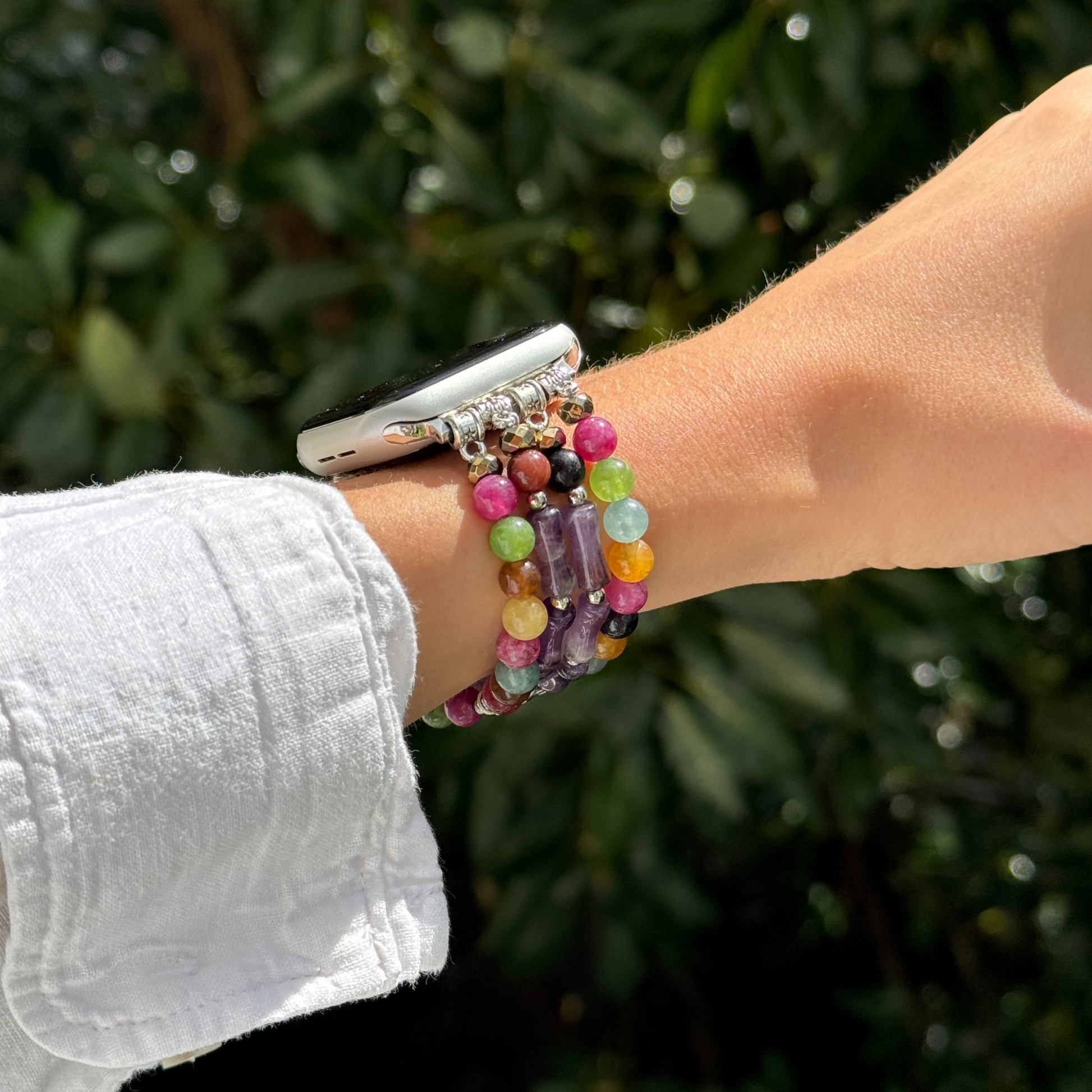 Boho Apple Watch band gift for her – handcrafted beaded agate bracelet strap