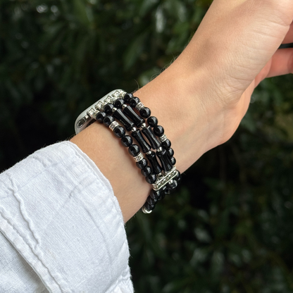 Unique handmade Apple Watch band with natural stone beads and boho-inspired design
