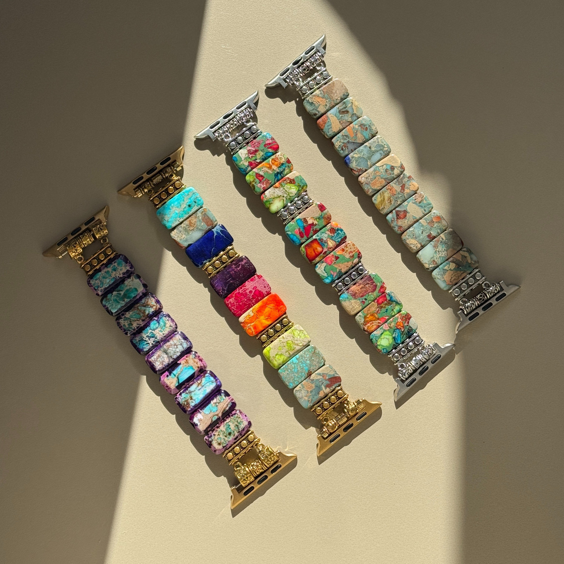 Unique handcrafted Terra Apple Watch band with natural Jasper beads