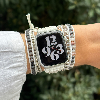 Boho chic jasper Apple Watch bracelet strap for women – handmade beaded design
