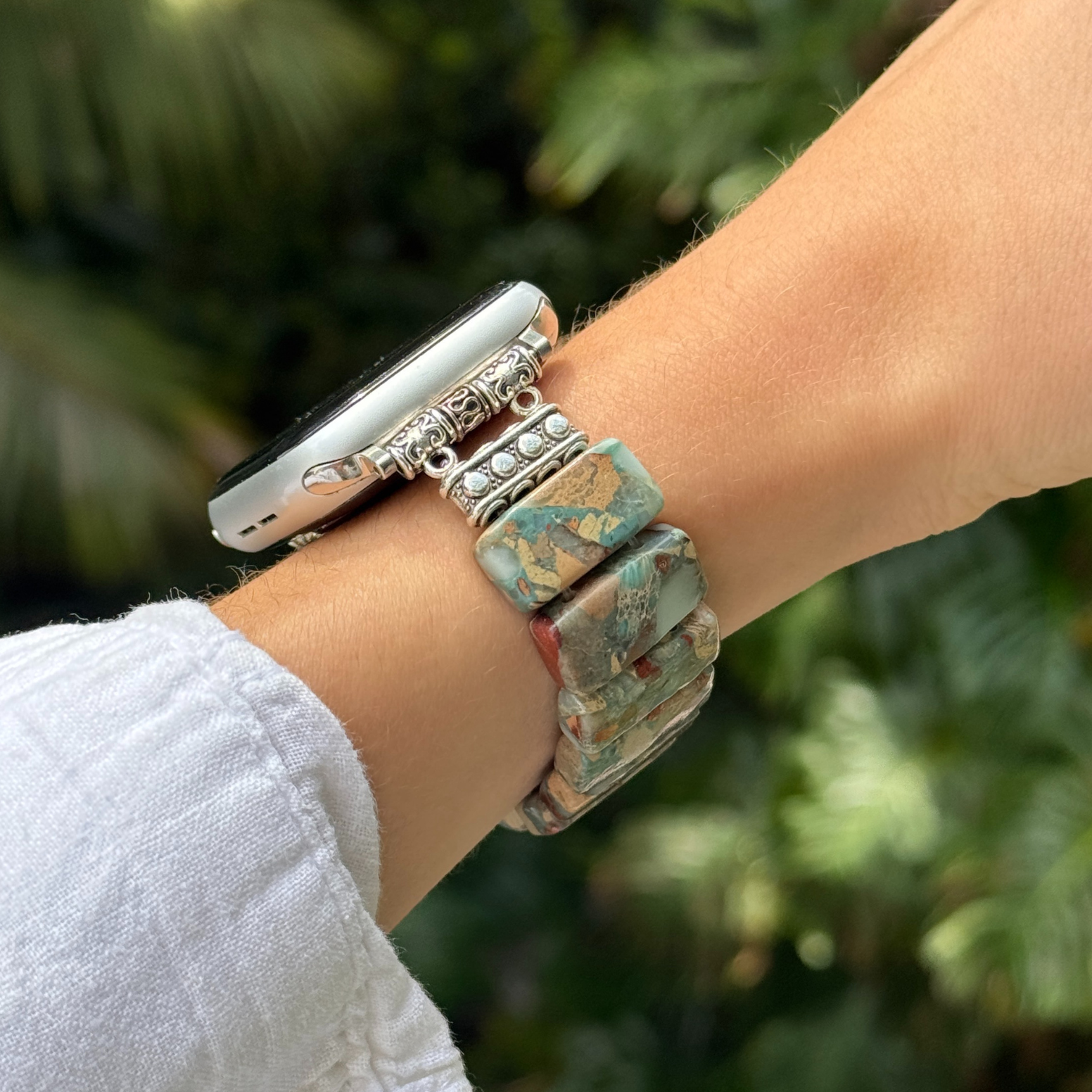 Terra handmade Jasper stone beaded Apple Watch band for women