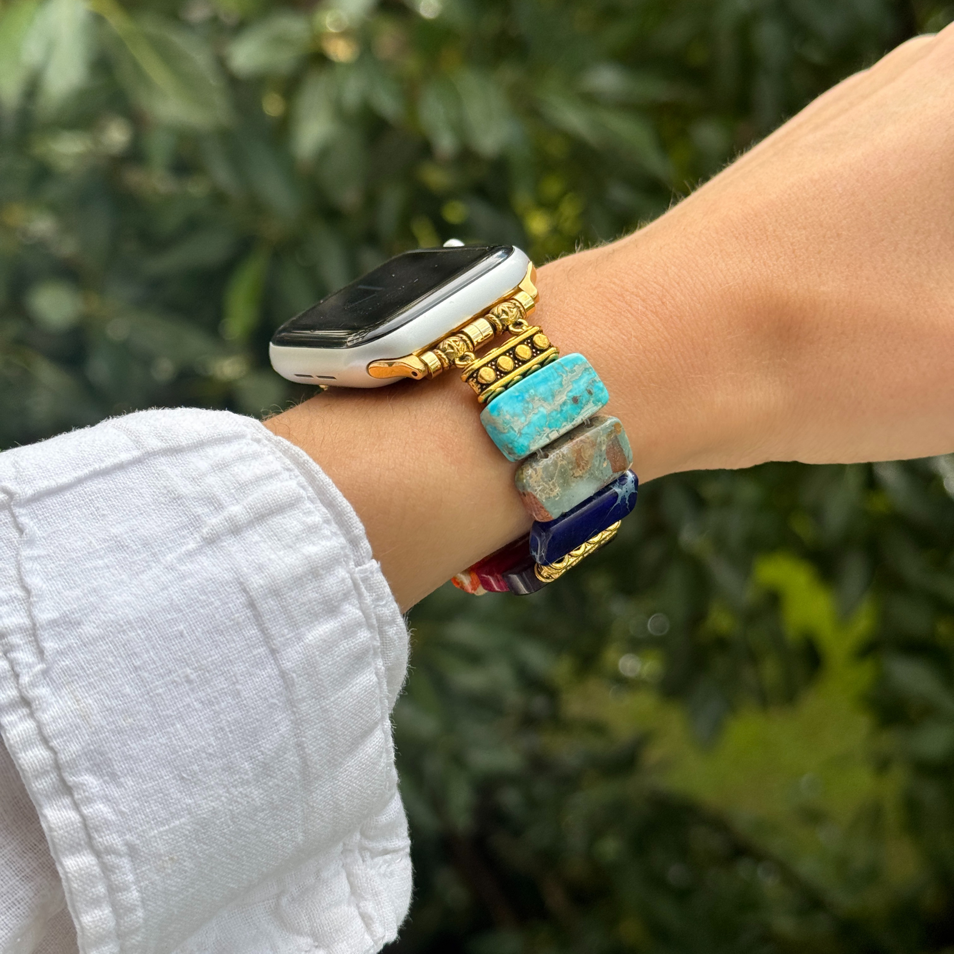 Terra handmade Jasper stone beaded Apple Watch band for women