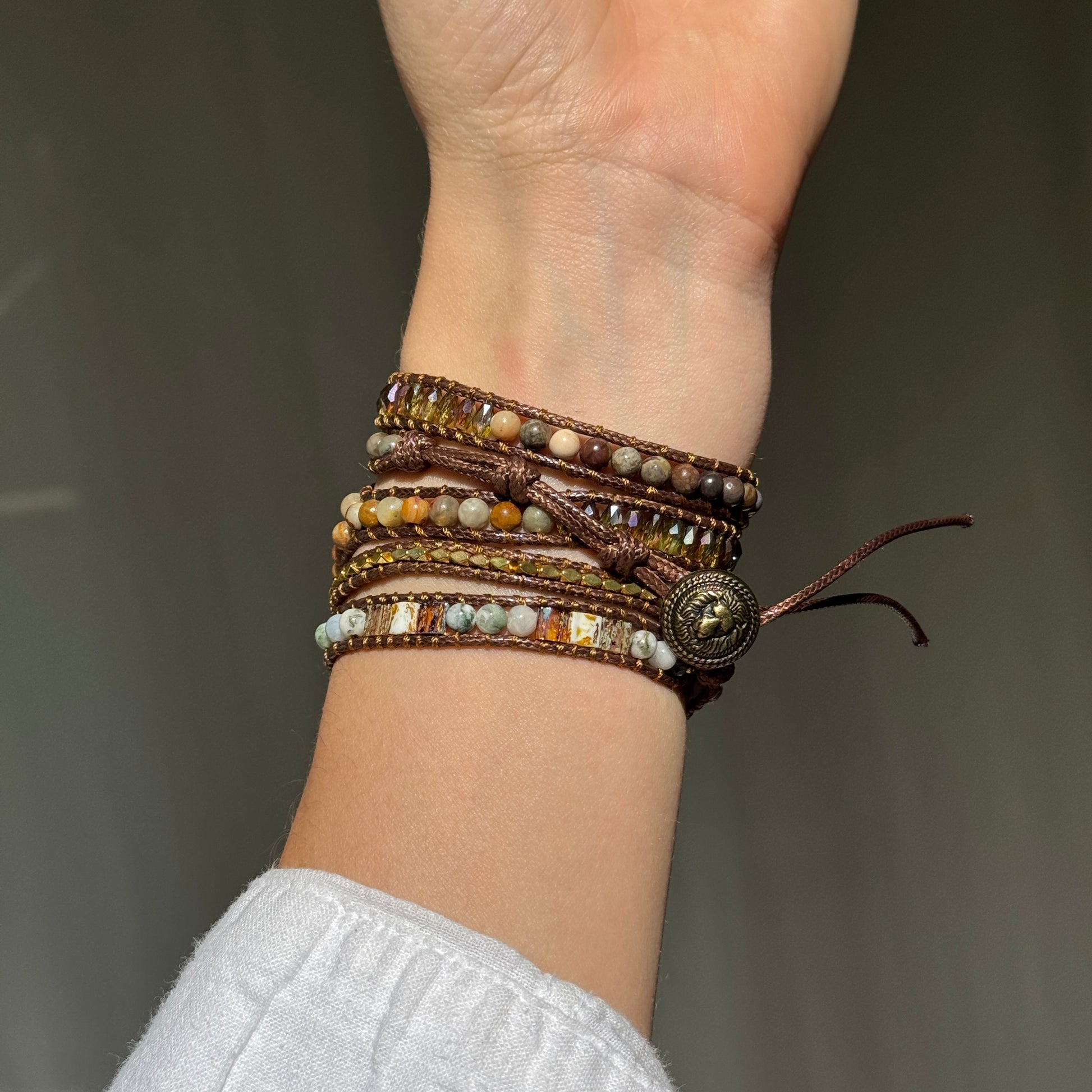 Artisan-crafted boho Apple Watch strap with multicolor agate stones and silver details