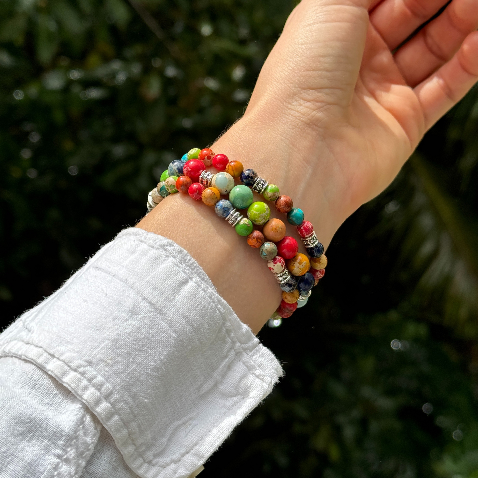 Unique handmade Apple Watch band with natural stone beads and boho-inspired design