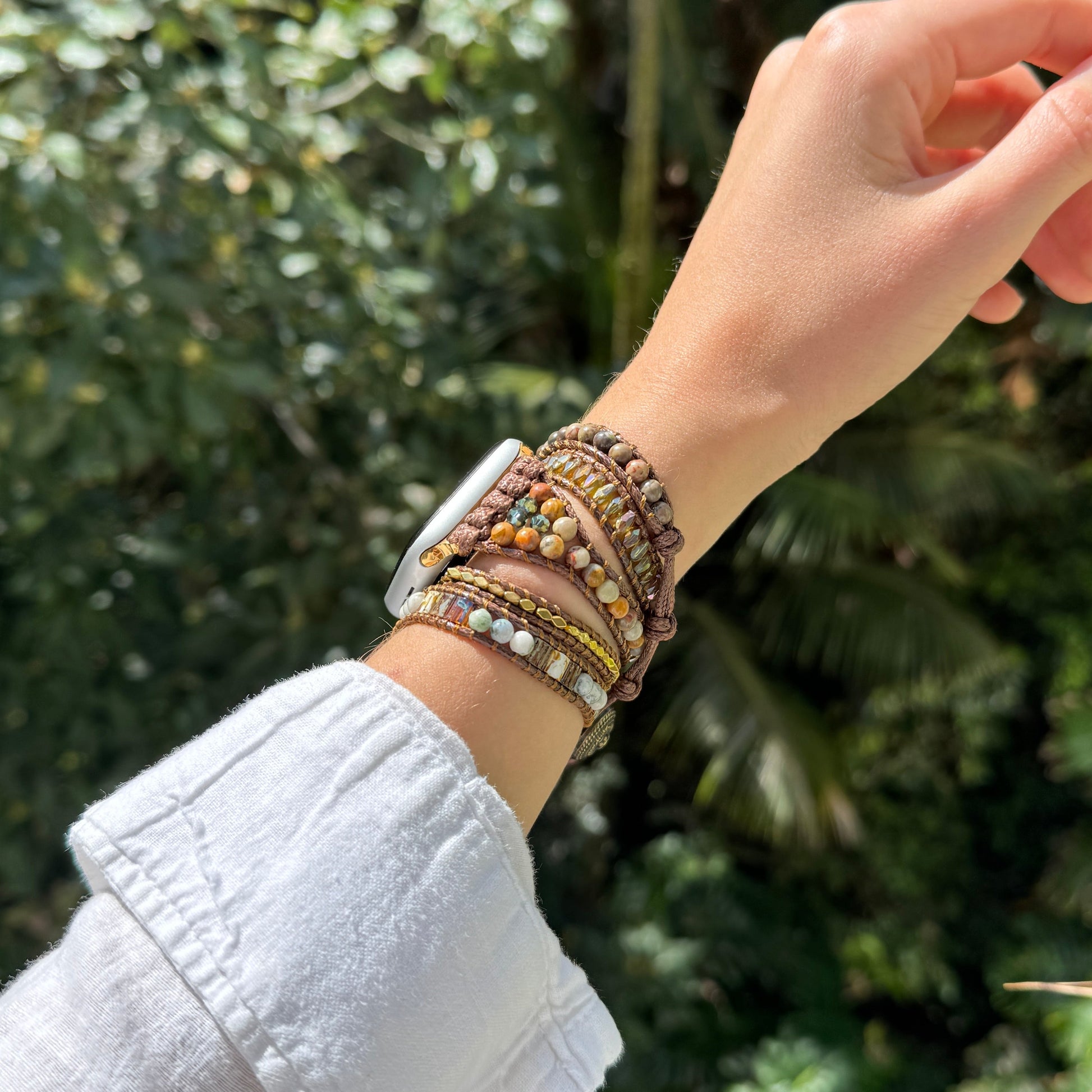 Boho Apple Watch band gift for her – handcrafted beaded agate bracelet strap