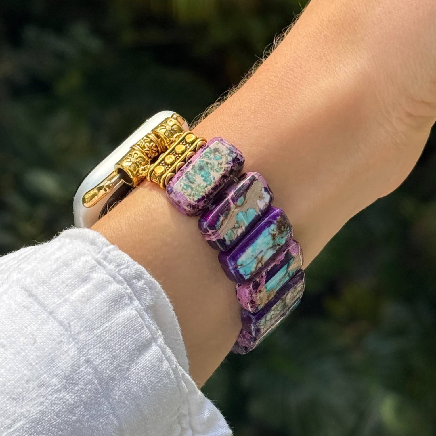 Terra handmade Jasper stone beaded Apple Watch band for women