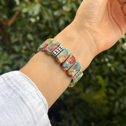 Unique handcrafted Terra Apple Watch band with natural Jasper beads
