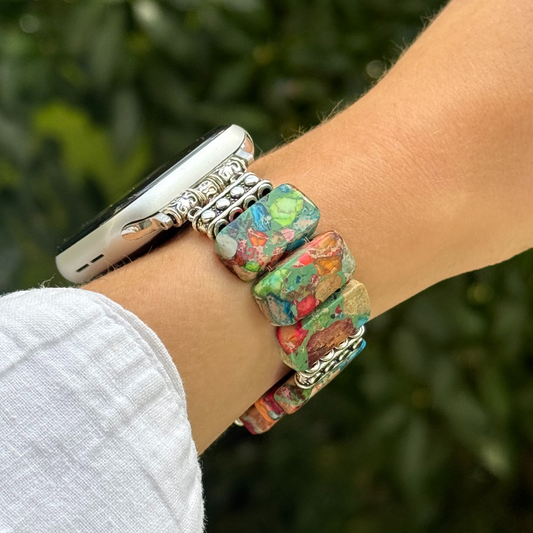 Women’s bohemian Jasper Apple Watch strap – Terra band close-up