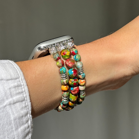 Beaded Apple Watch bracelet in boho style – handmade agate stone strap for women