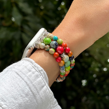 Beaded Apple Watch bracelet in boho style – handmade agate stone strap for women